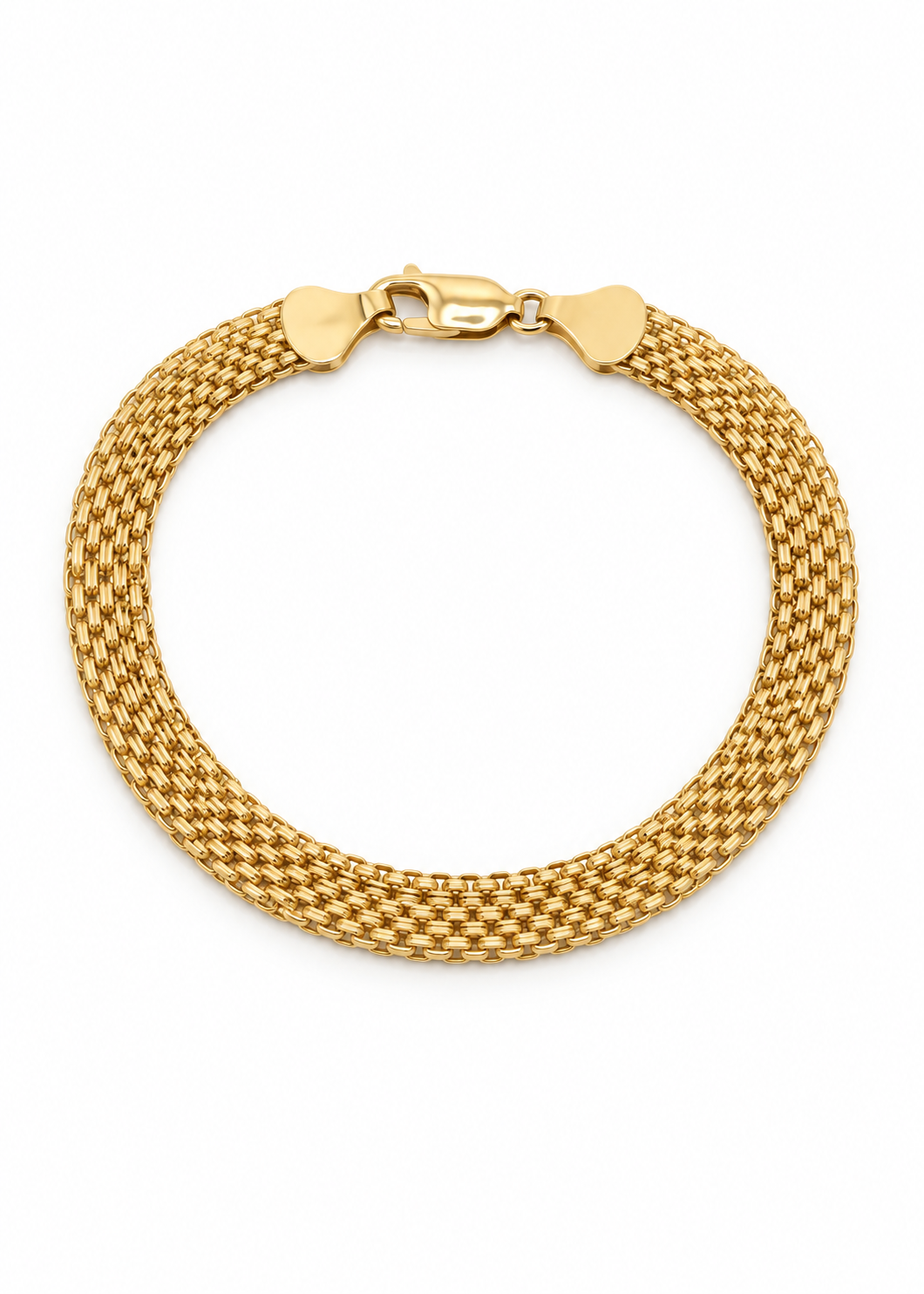 Overhead view of the 18k Gold Bismarck Bracelet on a white background.