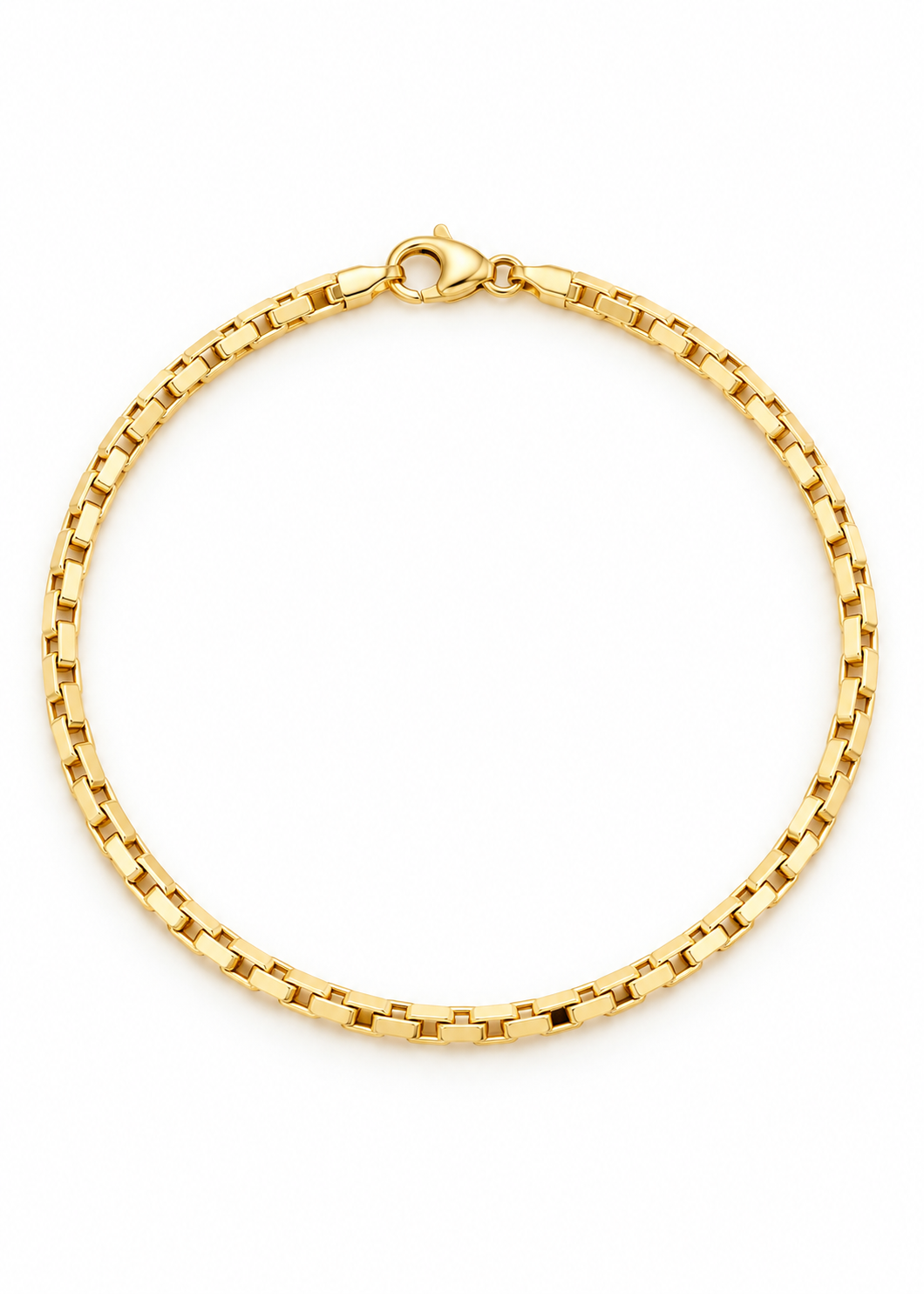 Overhead view of the 18k Gold Lucente Oval Bracelet on a white background.